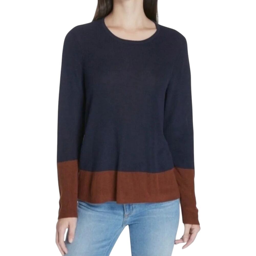 Eileen Fisher | M | Women's Navy & Brown Colorblock Silk Blend Sweater